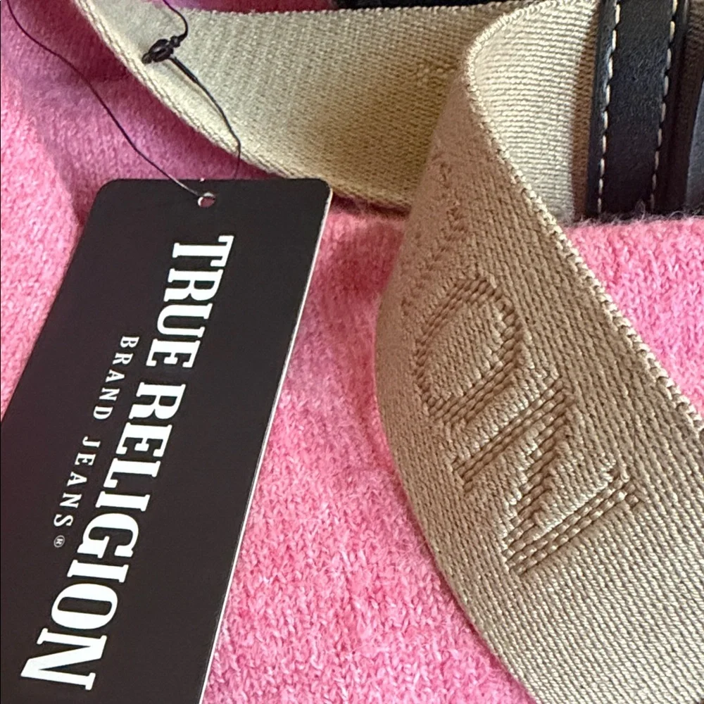 True Religion Black Crescent Shoulder Bag with Cream Strap - Picture 10 of 11